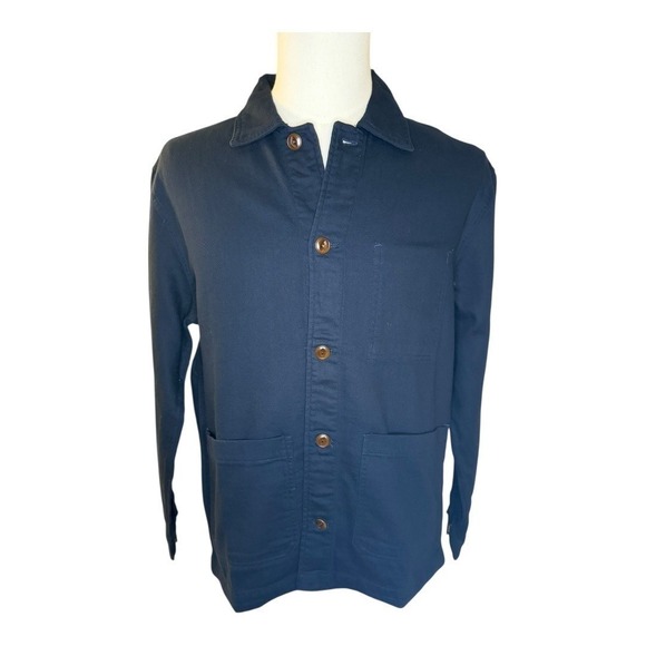 MAGASCHONI MAN Navy Blue Cotton Chore Jacket Button Front Workwear Size Small - Picture 2 of 9